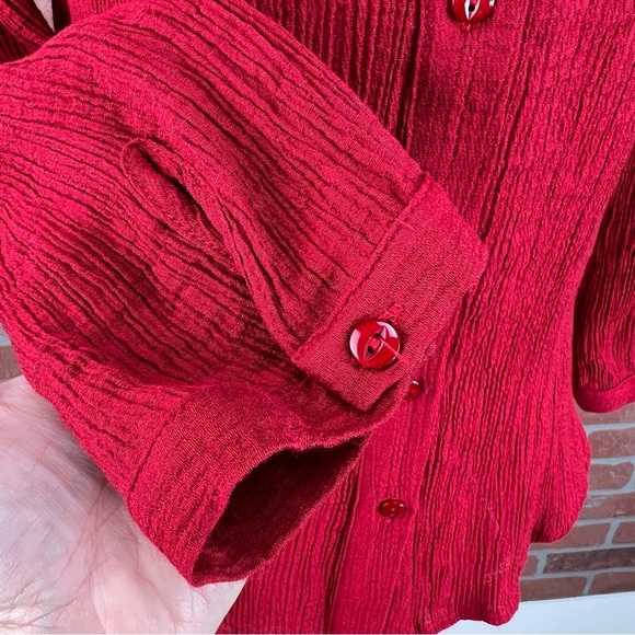 Red Textured Button Down Top | XS - Picture 6 of 9